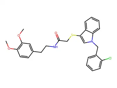 2-({1-[(2-chlorophenyl)methyl]-1H-indol-3-yl}sulfanyl)-N-[2-(3,4-dimethoxyphenyl)ethyl]acetamide structure