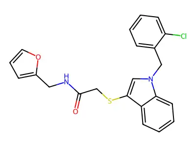 2-[1-[(2-chlorophenyl)methyl]indol-3-yl]sulfanyl-N-(furan-2-ylmethyl)acetamide structure
