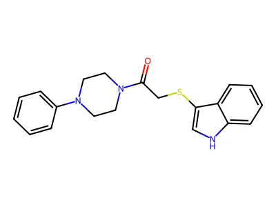2-(1H-indol-3-ylsulfanyl)-1-(4-phenylpiperazin-1-yl)ethanone structure