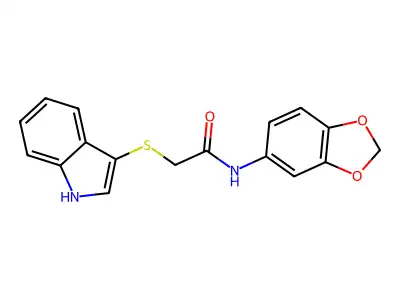 2-((1H-indol-3-yl)thio)-N-(benzo[d][1,3]dioxol-5-yl)acetamide structure