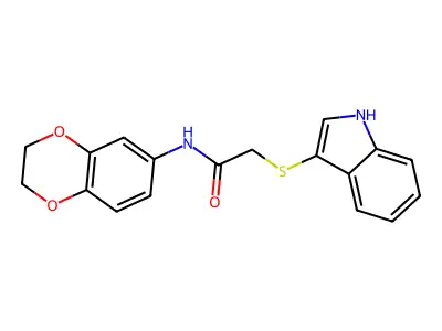 N-(2,3-dihydro-1,4-benzodioxin-6-yl)-2-(1H-indol-3-ylsulfanyl)acetamide structure