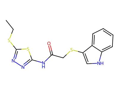 N-(5-ethylsulfanyl-1,3,4-thiadiazol-2-yl)-2-(1H-indol-3-ylsulfanyl)acetamide structure