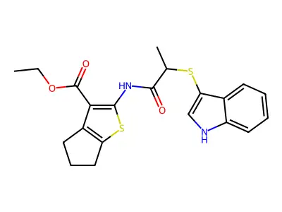 ethyl 2-[2-(1H-indol-3-ylsulfanyl)propanamido]-4H,5H,6H-cyclopenta[b]thiophene-3-carboxylate structure