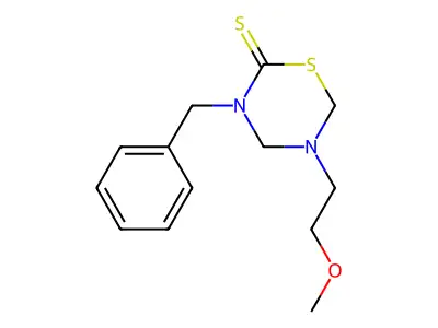 3-Benzyl-5-(2-methoxyethyl)-1,3,5-thiadiazinane-2-thione structure
