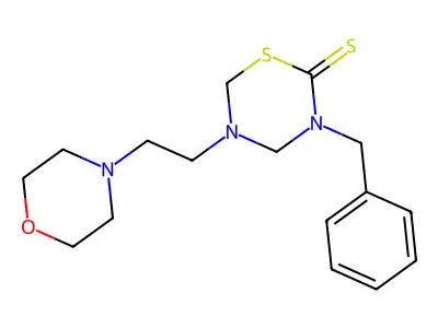 3-Benzyl-5-(2-morpholin-4-ylethyl)-1,3,5-thiadiazinane-2-thione structure