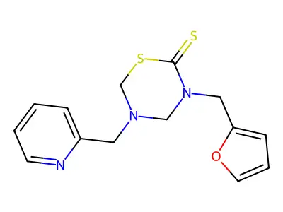 3-(Furan-2-ylmethyl)-5-(pyridin-2-ylmethyl)-1,3,5-thiadiazinane-2-thione structure