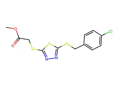 Methyl ({5-[(4-chlorobenzyl)thio]-1,3,4-thiadiazol-2-yl}thio)acetate structure