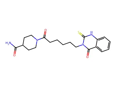 1-[6-(4-oxo-2-sulfanylidene-1H-quinazolin-3-yl)hexanoyl]piperidine-4-carboxamide structure
