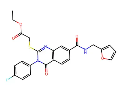 ethyl 2-[3-(4-fluorophenyl)-7-(furan-2-ylmethylcarbamoyl)-4-oxoquinazolin-2-yl]sulfanylacetate structure