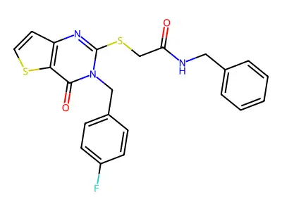 N-benzyl-2-({3-[(4-fluorophenyl)methyl]-4-oxo-3H,4H-thieno[3,2-d]pyrimidin-2-yl}sulfanyl)acetamide structure