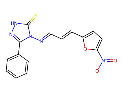 4-{[3-(5-Nitrofuran-2-yl)prop-2-en-1-ylidene]amino}-5-phenyl-2,4-dihydro-3H-1,2,4-triazole-3-thione structure