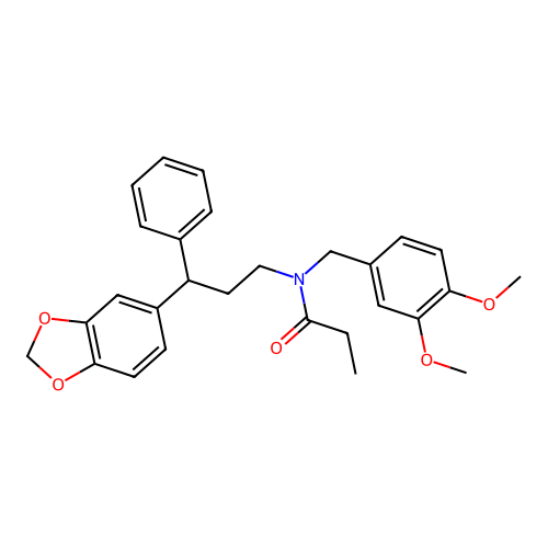 N-[3-(1,3-benzodioxol-5-yl)-3-phenylpropyl]-N-(3,4-dimethoxybenzyl)propanamide structure