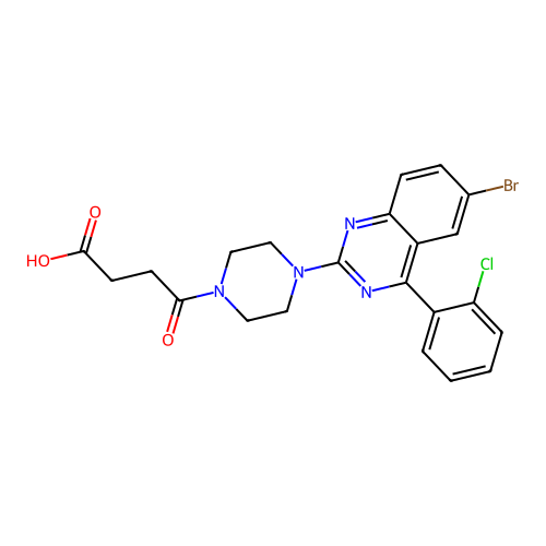 4-[4-[6-bromo-4-(2-chlorophenyl)quinazolin-2-yl]piperazin-1-yl]-4-oxobutanoic acid structure