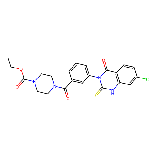 ethyl 4-[3-(7-chloro-4-oxo-2-sulfanylidene-1,2,3,4-tetrahydroquinazolin-3-yl)benzoyl]piperazine-1-carboxylate structure