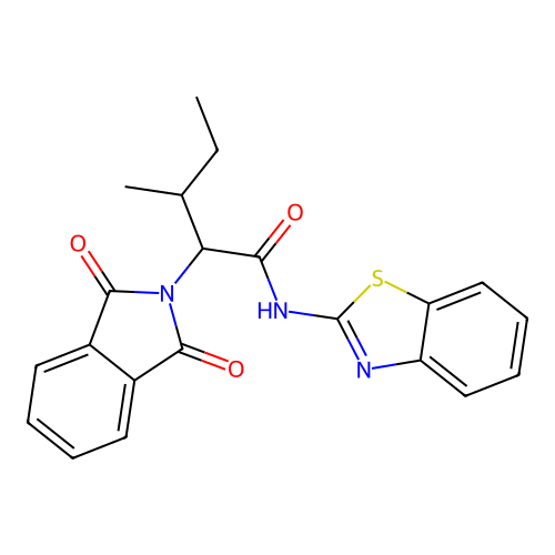 N-(1,3-benzothiazol-2-yl)-2-(1,3-dioxoisoindol-2-yl)-3-methylpentanamide structure