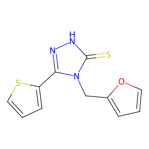 4-(furan-2-ylmethyl)-5-(thiophen-2-yl)-4H-1,2,4-triazole-3-thiol structure