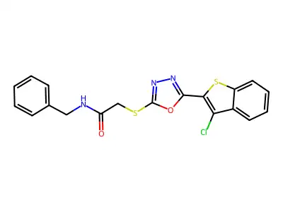 N-benzyl-2-{[5-(3-chloro-1-benzothiophen-2-yl)-1,3,4-oxadiazol-2-yl]sulfanyl}acetamide structure