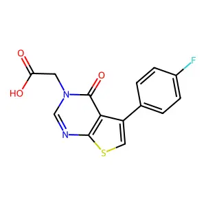 2-(5-(4-fluorophenyl)-4-oxo-3H,4H-thieno(2,3-d)pyrimidin-3-yl)acetic acid structure