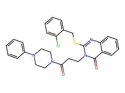 2-((2-chlorobenzyl)thio)-3-(3-oxo-3-(4-phenylpiperazin-1-yl)propyl)quinazolin-4(3H)-one structure