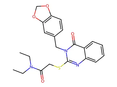 2-((3-(benzo[d][1,3]dioxol-5-ylmethyl)-4-oxo-3,4-dihydroquinazolin-2-yl)thio)-N,N-diethylacetamide structure