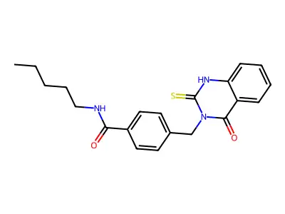 4-((4-oxo-2-thioxo-1,2-dihydroquinazolin-3(4H)-yl)methyl)-N-pentylbenzamide structure