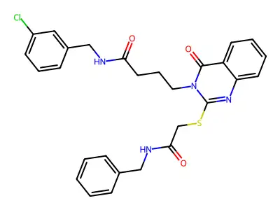 4-(2-{[(benzylcarbamoyl)methyl]sulfanyl}-4-oxo-3,4-dihydroquinazolin-3-yl)-N-[(3-chlorophenyl)methyl]butanamide structure