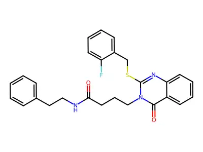 4-(2-((2-fluorobenzyl)thio)-4-oxoquinazolin-3(4H)-yl)-N-phenethylbutanamide structure