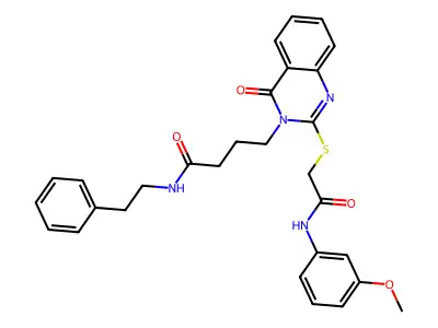 4-[2-({[(3-methoxyphenyl)carbamoyl]methyl}sulfanyl)-4-oxo-3,4-dihydroquinazolin-3-yl]-N-(2-phenylethyl)butanamide structure