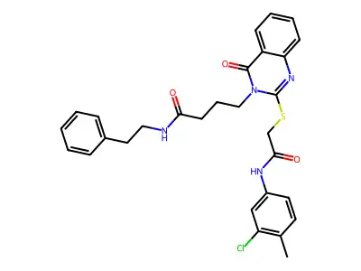 4-[2-({[(3-chloro-4-methylphenyl)carbamoyl]methyl}sulfanyl)-4-oxo-3,4-dihydroquinazolin-3-yl]-N-(2-phenylethyl)butanamide structure
