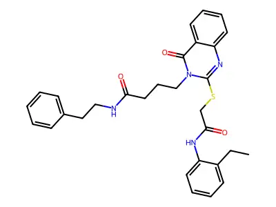 4-[2-({[(2-ethylphenyl)carbamoyl]methyl}sulfanyl)-4-oxo-3,4-dihydroquinazolin-3-yl]-N-(2-phenylethyl)butanamide structure
