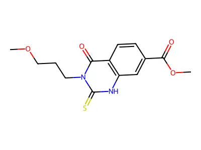 Methyl 3-(3-methoxypropyl)-4-oxo-2-sulfanyl-3,4-dihydroquinazoline-7-carboxylate structure
