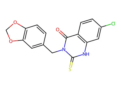 3-(1,3-benzodioxol-5-ylmethyl)-7-chloro-2-sulfanylidene-1H-quinazolin-4-one structure