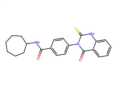 N-cycloheptyl-4-(4-oxo-2-sulfanylidene-1H-quinazolin-3-yl)benzamide structure