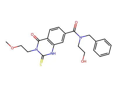 N-benzyl-N-(2-hydroxyethyl)-3-(2-methoxyethyl)-4-oxo-2-sulfanylidene-1,2,3,4-tetrahydroquinazoline-7-carboxamide structure