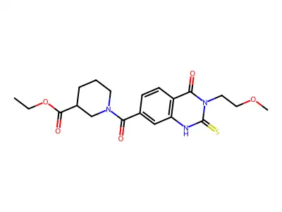ethyl 1-[3-(2-methoxyethyl)-4-oxo-2-sulfanylidene-1,2,3,4-tetrahydroquinazoline-7-carbonyl]piperidine-3-carboxylate structure