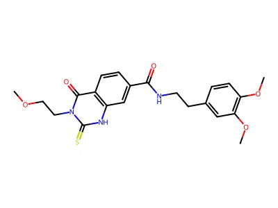 N-(3,4-dimethoxyphenethyl)-3-(2-methoxyethyl)-4-oxo-2-thioxo-1,2,3,4-tetrahydroquinazoline-7-carboxamide structure
