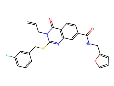 2-{[(3-fluorophenyl)methyl]sulfanyl}-N-[(furan-2-yl)methyl]-4-oxo-3-(prop-2-en-1-yl)-3,4-dihydroquinazoline-7-carboxamide structure