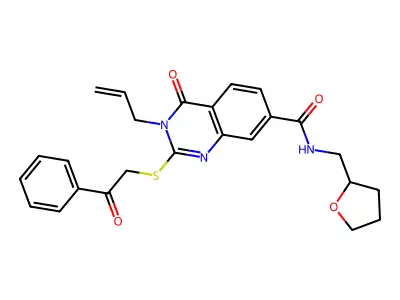 4-oxo-2-[(2-oxo-2-phenylethyl)sulfanyl]-N-[(oxolan-2-yl)methyl]-3-(prop-2-en-1-yl)-3,4-dihydroquinazoline-7-carboxamide structure