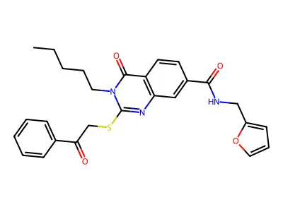 N-(furan-2-ylmethyl)-4-oxo-3-pentyl-2-phenacylsulfanylquinazoline-7-carboxamide structure
