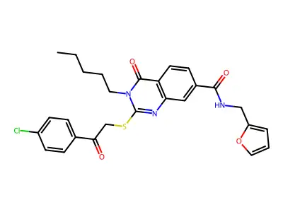 2-{[2-(4-chlorophenyl)-2-oxoethyl]sulfanyl}-N-[(furan-2-yl)methyl]-4-oxo-3-pentyl-3,4-dihydroquinazoline-7-carboxamide structure