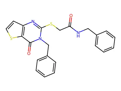 N-benzyl-2-({3-benzyl-4-oxo-3H,4H-thieno[3,2-d]pyrimidin-2-yl}sulfanyl)acetamide structure