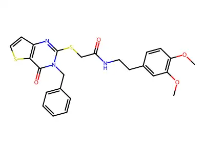 2-({3-benzyl-4-oxo-3H,4H-thieno[3,2-d]pyrimidin-2-yl}sulfanyl)-N-[2-(3,4-dimethoxyphenyl)ethyl]acetamide structure