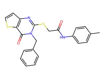 2-({3-benzyl-4-oxo-3H,4H-thieno[3,2-d]pyrimidin-2-yl}sulfanyl)-N-(4-methylphenyl)acetamide structure