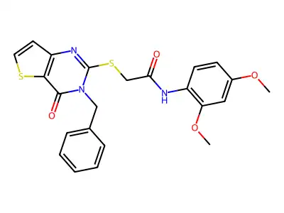 2-({3-benzyl-4-oxo-3H,4H-thieno[3,2-d]pyrimidin-2-yl}sulfanyl)-N-(2,4-dimethoxyphenyl)acetamide structure