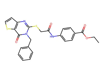 ethyl 4-[2-({3-benzyl-4-oxo-3H,4H-thieno[3,2-d]pyrimidin-2-yl}sulfanyl)acetamido]benzoate structure