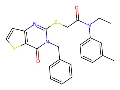 2-({3-benzyl-4-oxo-3H,4H-thieno[3,2-d]pyrimidin-2-yl}sulfanyl)-N-ethyl-N-(3-methylphenyl)acetamide structure