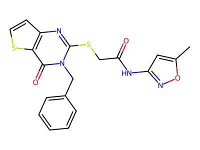 2-({3-benzyl-4-oxo-3H,4H-thieno[3,2-d]pyrimidin-2-yl}sulfanyl)-N-(5-methyl-1,2-oxazol-3-yl)acetamide structure