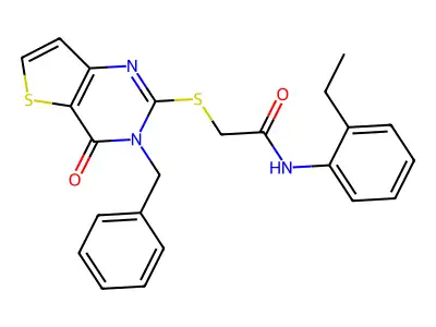 2-({3-benzyl-4-oxo-3H,4H-thieno[3,2-d]pyrimidin-2-yl}sulfanyl)-N-(2-ethylphenyl)acetamide structure
