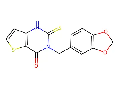 3-(1,3-benzodioxol-5-ylmethyl)-2-thioxo-2,3-dihydrothieno[3,2-d]pyrimidin-4(1H)-one structure