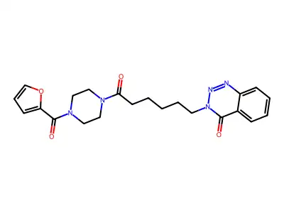 3-[6-[4-(Furan-2-carbonyl)piperazin-1-yl]-6-oxohexyl]-1,2,3-benzotriazin-4-one structure